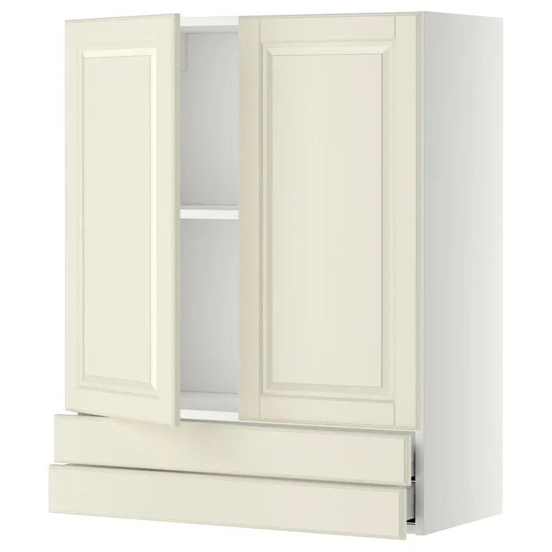 IKEA METOD МЕТОД / MAXIMERA МАКСІМЕРА, навісна шафа, 2 дверцят / 2 шухляди, білий / БУДБІН кремово-білий, 80x100 см 394.587.38 фото №1