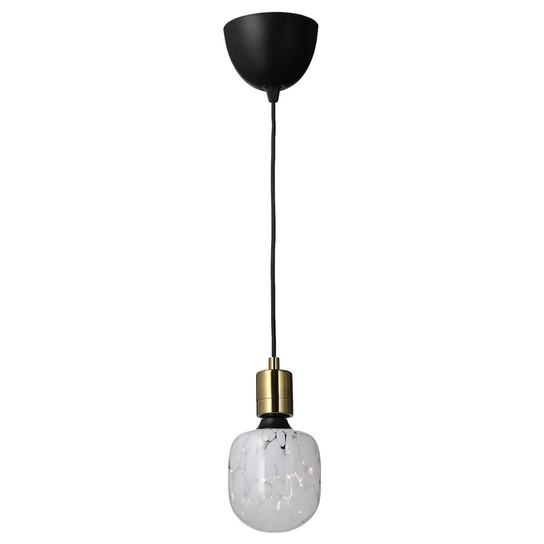 IKEA SKAFTET СКАФТЕТ / MOLNART МОЛНАРТ, подвесной светильник с лампочкой, Латунь / трубка в форме белого / прозрачного стекла 394.945.62 фото №1