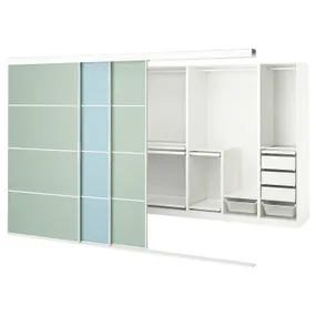IKEA SKYTTA СКЮТТА / PAX ПАКС, гардероб із розсувними дверцятами, білий 2шт / мехемн світло-блакитний / салатовий, 301x160x205 см 295.525.24 фото