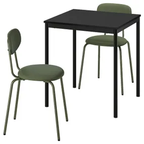 IKEA SANDSBERG САНДСБЕРГ / ÖSTANÖ ЕСТАНЕ, стіл+2 стільці, чорний чорний/Нагадати глибокий зелений, 67 см 395.694.73 фото