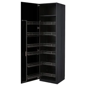 IKEA METOD МЕТОД, шафа висока з вис секц д/харч прод, чорний / Лерхіттан, пофарбований у чорний колір, 60x60x220 см 894.721.38 фото