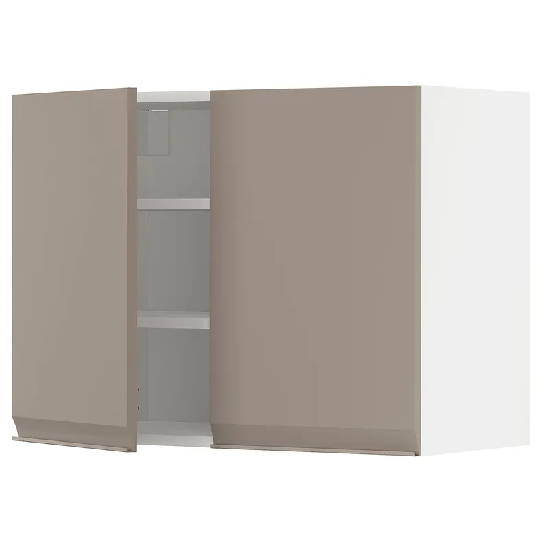 IKEA METOD МЕТОД, навісна шафа з полицями / 2 дверцят, білий / Upplöv матовий темно-бежевий, 80x60 см 494.920.01 фото №1