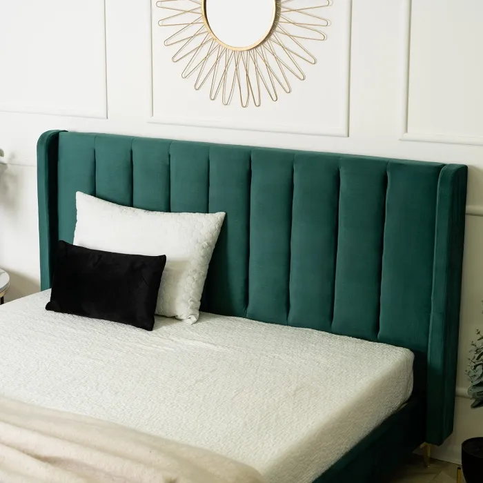 Кровать двуспальная бархатная MEBEL ELITE ARIA Velvet, 160x200 см, Зеленый фото №5