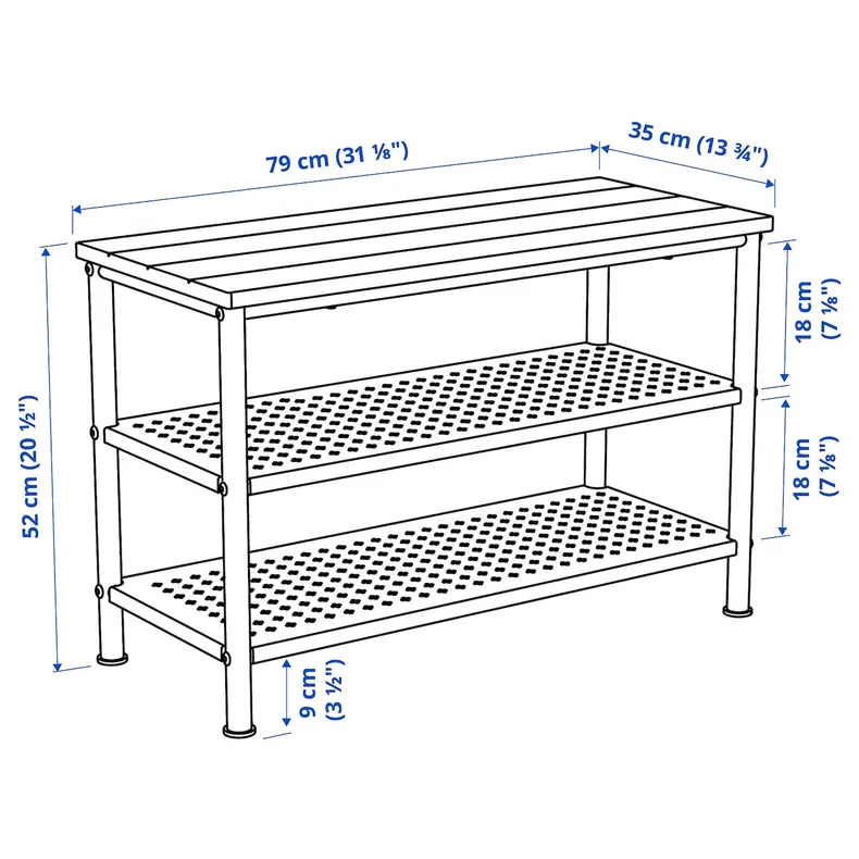 IKEA PINNIG ПИННИГ, скамья с полкой для обуви, черный, 79x35x52 см 803.297.91 фото №7