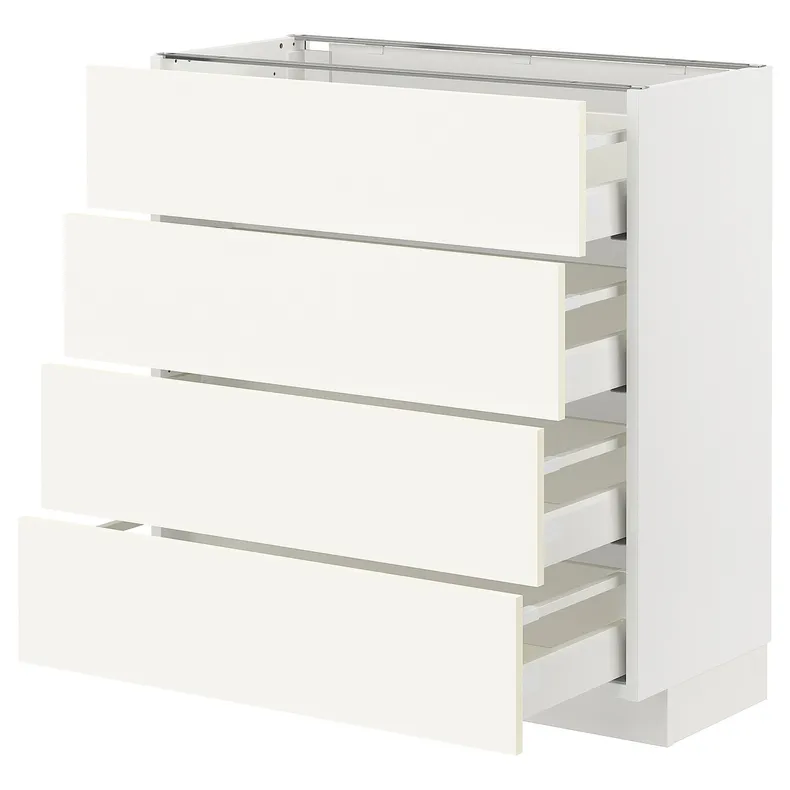 IKEA METOD МЕТОД / MAXIMERA МАКСИМЕРА, напольный шкаф 4 фасада / 4 ящика, белый / Вальстена белый, 80x37 см 395.071.97 фото №1