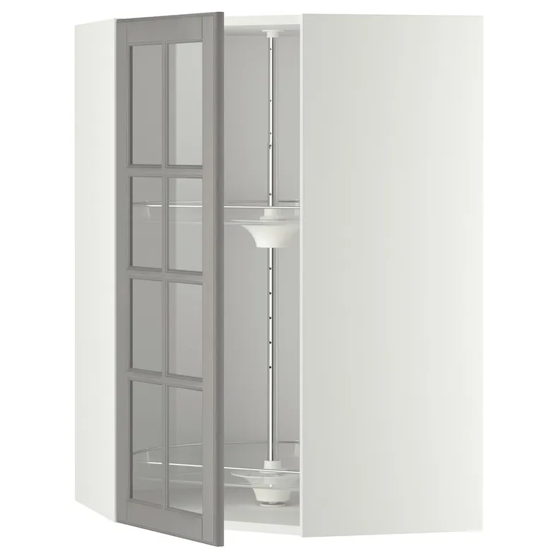 IKEA METOD МЕТОД, кутова настін шафа / об сек / скл двер, білий / сірий Бодбін, 68x100 см 993.949.70 фото №1