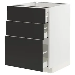 IKEA METOD МЕТОД / MAXIMERA МАКСИМЕРА, напольный шкаф с 3 ящиками, белый / Никебо матовый антрацит, 60x60 см 294.989.52 фото
