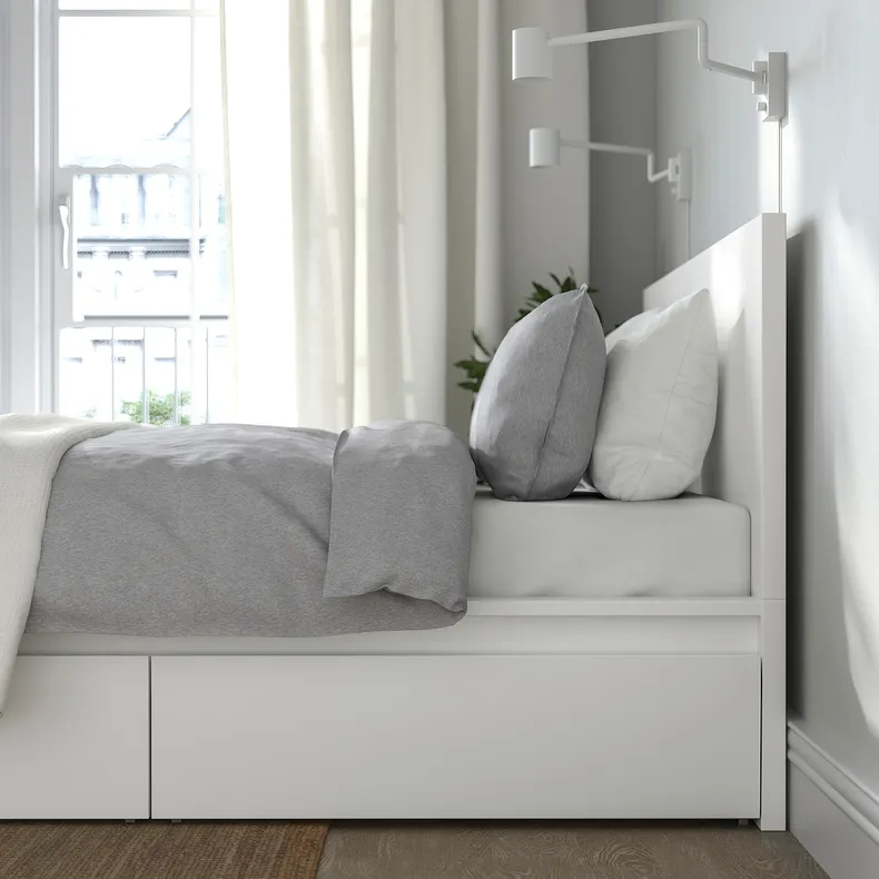 IKEA MALM МАЛЬМ, каркас кровати+2 кроватных ящика, белый, 180x200 см 191.759.57 фото №4