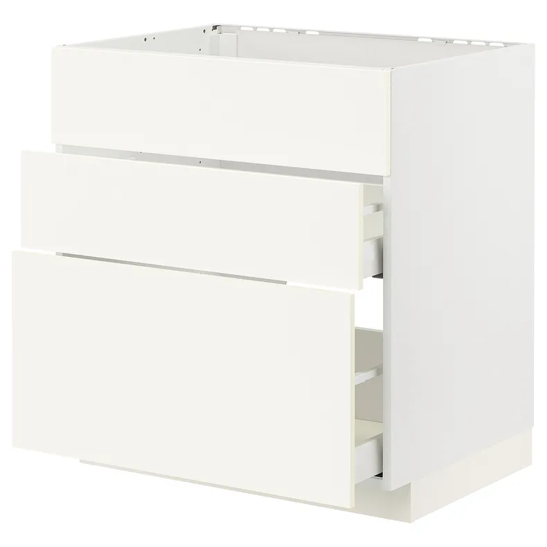 IKEA METOD МЕТОД / MAXIMERA МАКСИМЕРА, шкаф под мойку+3фасада / 2ящика, белый / Вальстена белый, 80x60 см 495.071.87 фото №1