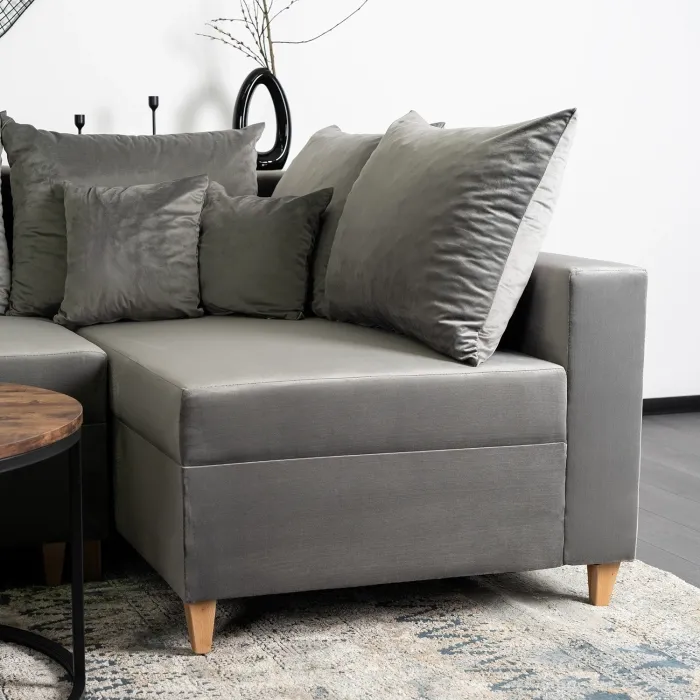 Угловой диван бархатный MEBEL ELITE MARKUS Velvet, 238 см, серый (правый) фото №5