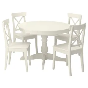 IKEA INGATORP ІНГАТОРП / INGOLF ІНГОЛЬФ, стіл+4 стільці, білий / білий, 110 / 155 см 594.004.97 фото