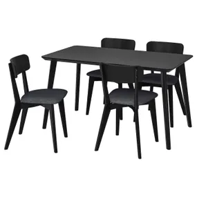 IKEA LISABO ЛІСАБО / LISABO ЛІСАБО, стіл+4 стільці, чорний / Tallmyra чорний / сірий, 140x78 см 095.549.15 фото