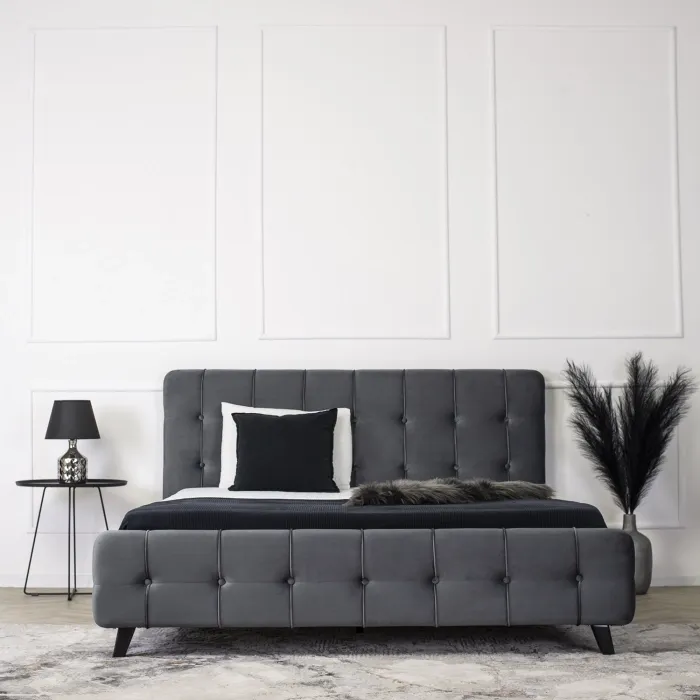 Кровать двуспальная бархатная MEBEL ELITE LINO Velvet, 160x200 см, Серый фото №3