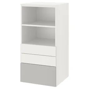 IKEA SMÅSTAD СМОСТАД / PLATSA ПЛАТСА, книжкова шафа, біло-сірий з 3 шухлядами, 60x57x123 см 093.878.13 фото
