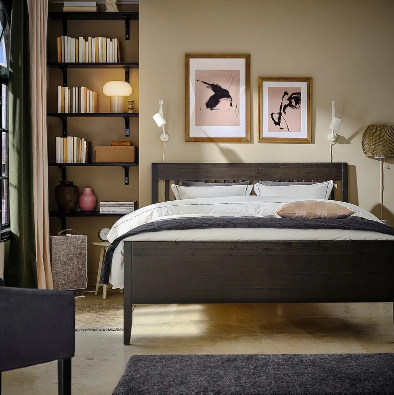 IKEA IDANÄS ИДАНЭС, каркас кровати, тёмно-коричневый с пятнами, 160x200 см 004.588.95 фото №2
