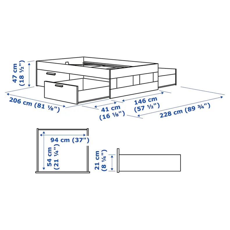 IKEA BRIMNES БРИМНЭС, каркас кровати с ящиками, белый, 140x200 см 799.029.35 фото №7