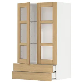 IKEA METOD МЕТОД / MAXIMERA МАКСІМЕРА, шафа навісна, 2 скл дверцят / 2 шухл, білий / ФОРСБАККА дуб, 60x100 см 995.094.00 фото