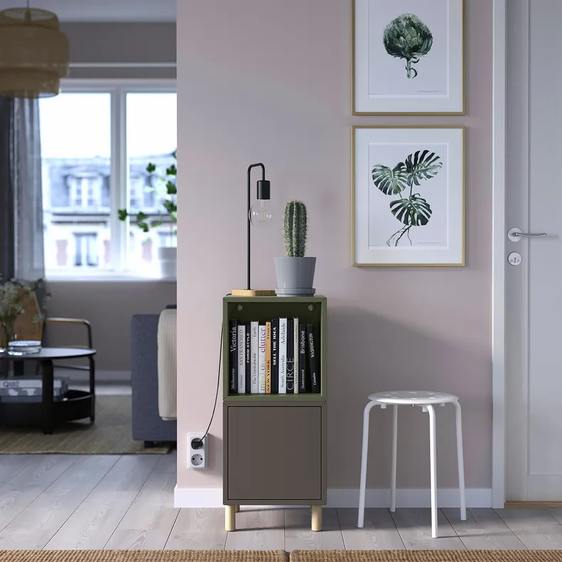 IKEA EKET ЕКЕТ, комбінація шаф із ніжками, темно-сірий сірий / зелений / дерево, 35x35x80 см 495.217.15 фото №3