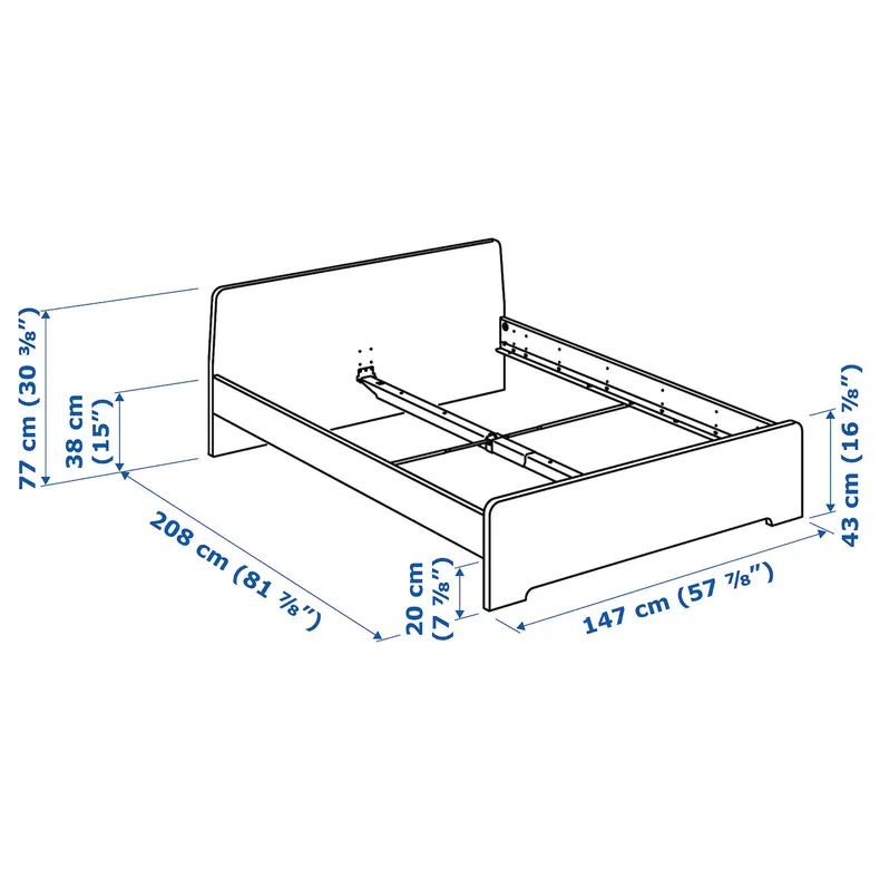 IKEA ASKVOLL АСКВОЛЬ, каркас кровати, белый / Леирсунд, 140x200 см 490.305.00 фото №8