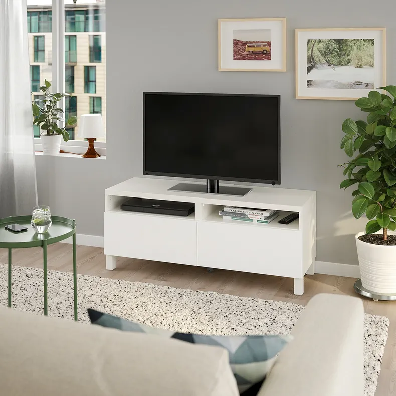 IKEA BESTÅ БЕСТО, тумба для телевізора з шухлядами, білий / ЛАППВІКЕН / СТУББ білий, 120x42x48 см 093.991.80 фото №4