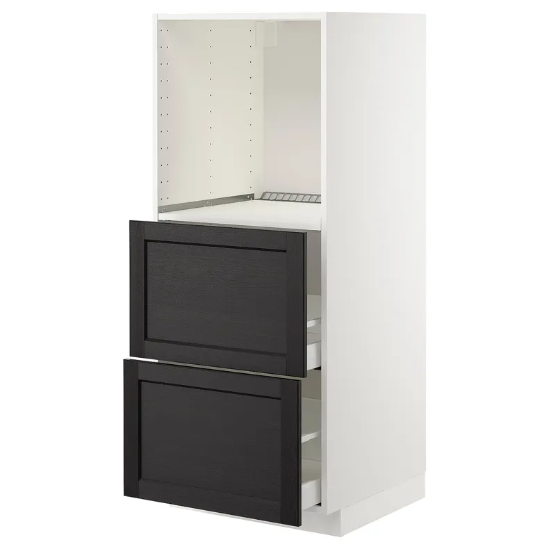 IKEA METOD МЕТОД / MAXIMERA МАКСИМЕРА, высокий шкаф с 2 ящиками д / духовки, белый / Лерхиттан с черными пятнами, 60x60x140 см 792.578.32 фото №1