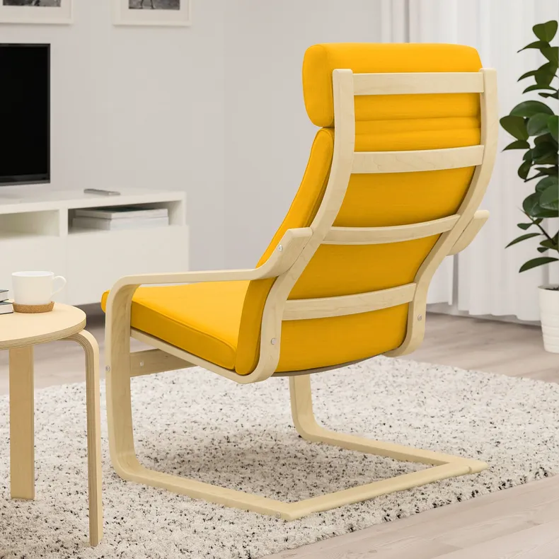IKEA POÄNG ПОЕНГ, крісло, березовий шпон / СКІФТЕБУ жовтий 493.870.76 фото №3