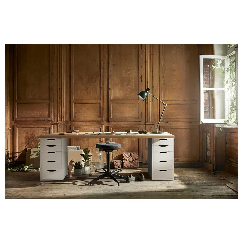 IKEA LAGKAPTEN ЛАГКАПТЕН / ALEX АЛЕКС, письмовий стіл, дуб, біла морилка / білий, 200x60 см 494.176.53 фото №6