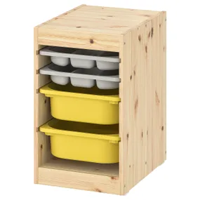 IKEA TROFAST ТРУФАСТ, комбинация с контейнерами / лотками, Светлая сосна, окрашенная в серый / желтый цвет, 32x44x52 см 895.235.81 фото