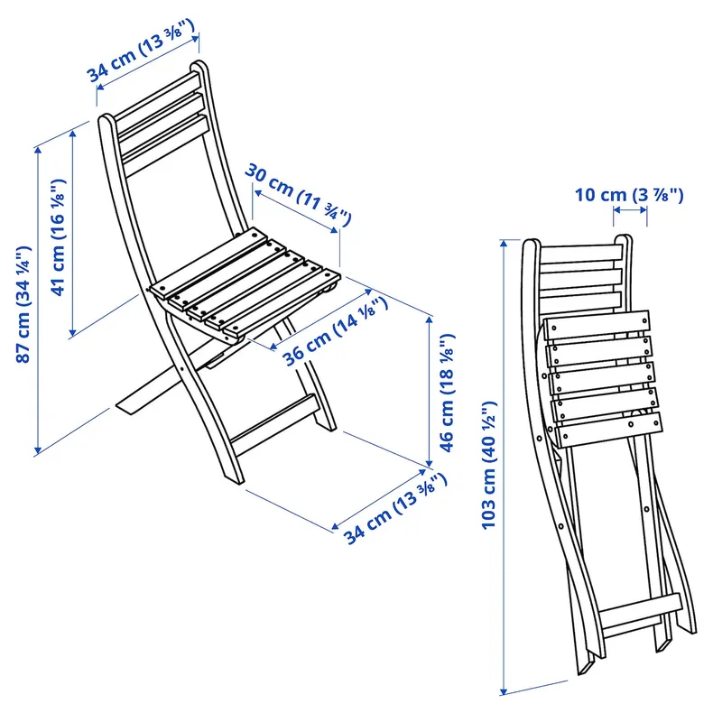 IKEA ASKHOLMEN АСКХОЛЬМЕН, стілець, вуличний, складний темно-коричневий / синій кльосан 295.292.08 фото №3