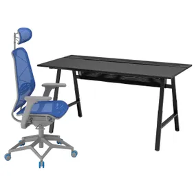 IKEA UTESPELARE УТЕСПЕЛАРЕ / STYRSPEL СТЮРСПЕЛЬ, геймерський стіл та крісло, чорно-синій/світло-сірий 194.911.59 фото