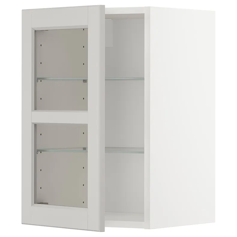 IKEA METOD МЕТОД, навісна шафа,полиці / скляні дверцята, білий / світло-сірий Lerhyttan, 40x60 см 894.612.48 фото №1