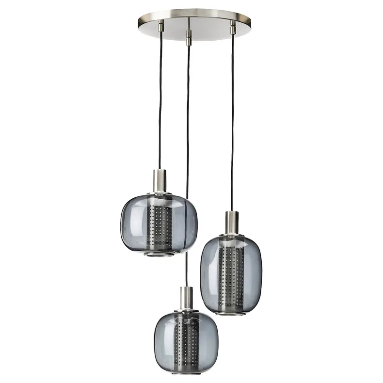 IKEA HÖGVIND ХЁГВИНД, подвесной светильник с 3 лампами, никелированное / серое стекло, 41 см 504.929.29 фото №1