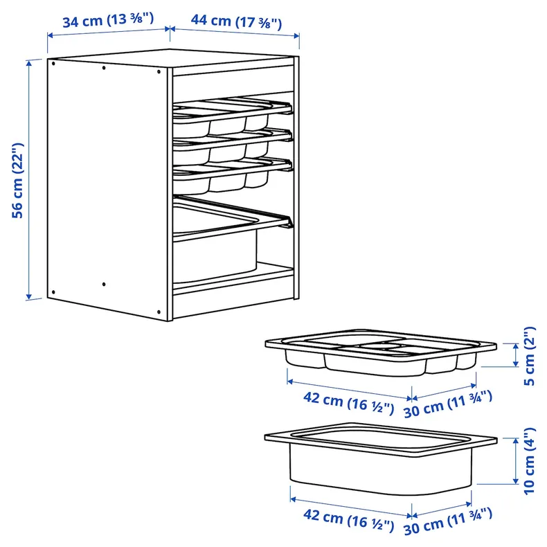 IKEA TROFAST ТРУФАСТ, комбинация с контейнером / лотками, белый серый / белый, 34x44x56 см 994.804.49 фото №6