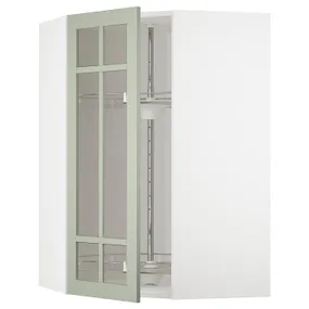 IKEA METOD МЕТОД, углов навесн шкаф с врщ скц / сткл дв, белый / светло-зеленый, 68x100 см 094.870.06 фото