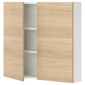 IKEA ENHET ЭНХЕТ, навесной шкаф с 2 полками/дверцами, белый/имит. дуб, 80x17x75 см 793.236.91 фото