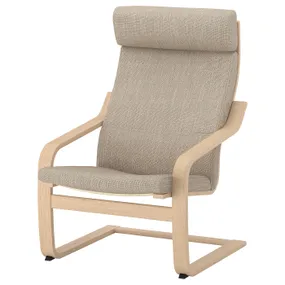 IKEA POÄNG ПОЭНГ, кресло, Шпон дуба, окрашенный в белый / бежевый цвет 992.865.84 фото