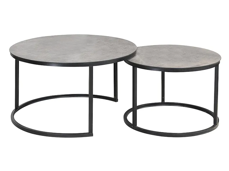 Комплект журнальных столиков (2 шт круглые) SIGNAL ATLANTA A. 80х45 см / 60х42 см, серый мрамор / черный мат фото №5