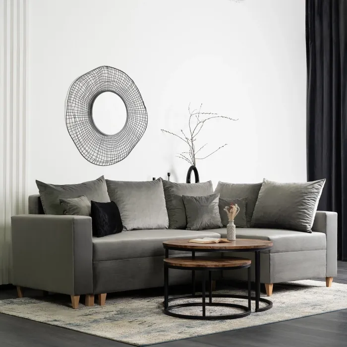 Угловой диван бархатный MEBEL ELITE MARKUS Velvet, 238 см, серый (правый) фото №7