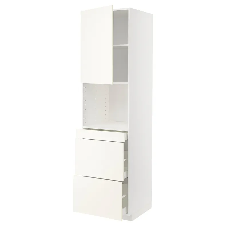 IKEA METOD МЕТОД / MAXIMERA МАКСИМЕРА, высокий шкаф д / СВЧ / дверца / 3ящика, белый / Вальстена белый, 60x60x220 см 195.074.62 фото №1