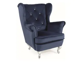 Детское мягкое кресло бархатное SIGNAL LILI Velvet, Bluvel 86 - темно-синий / серебро фото