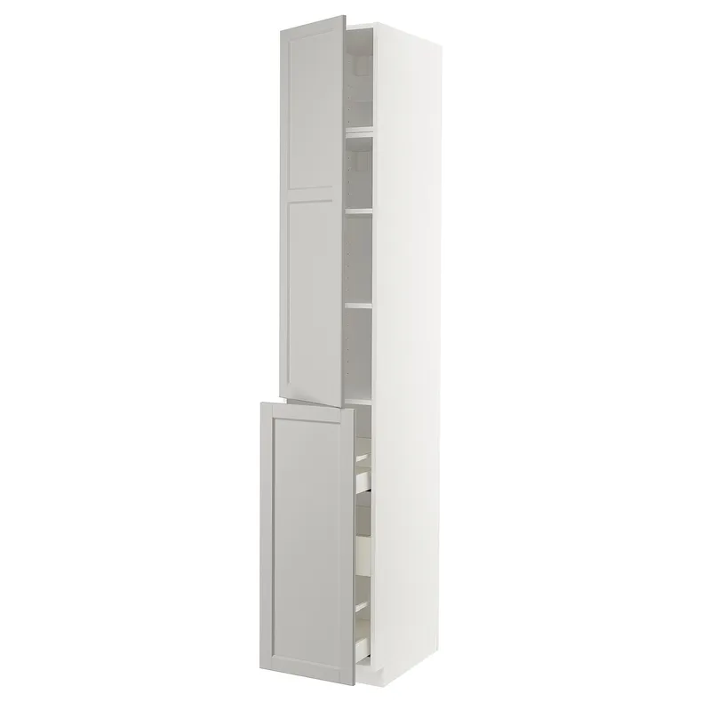 IKEA METOD МЕТОД / MAXIMERA МАКСИМЕРА, высокий шкаф / выдв секц / 3ящ / 1дв / 2плк, белый / светло-серый, 40x60x240 см 694.629.94 фото №1