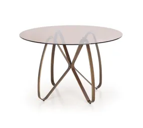 Кухонний стіл HALMAR LUNGO 120x120 см античне золото/коричневий фото