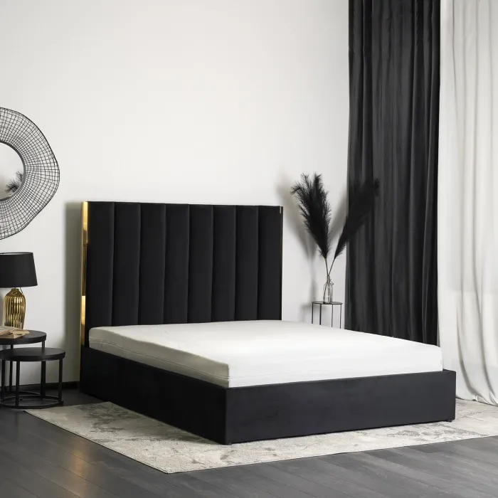 Кровать двуспальная бархатная MEBEL ELITE EMILIO Velvet, 160x200 см, Черный фото №5