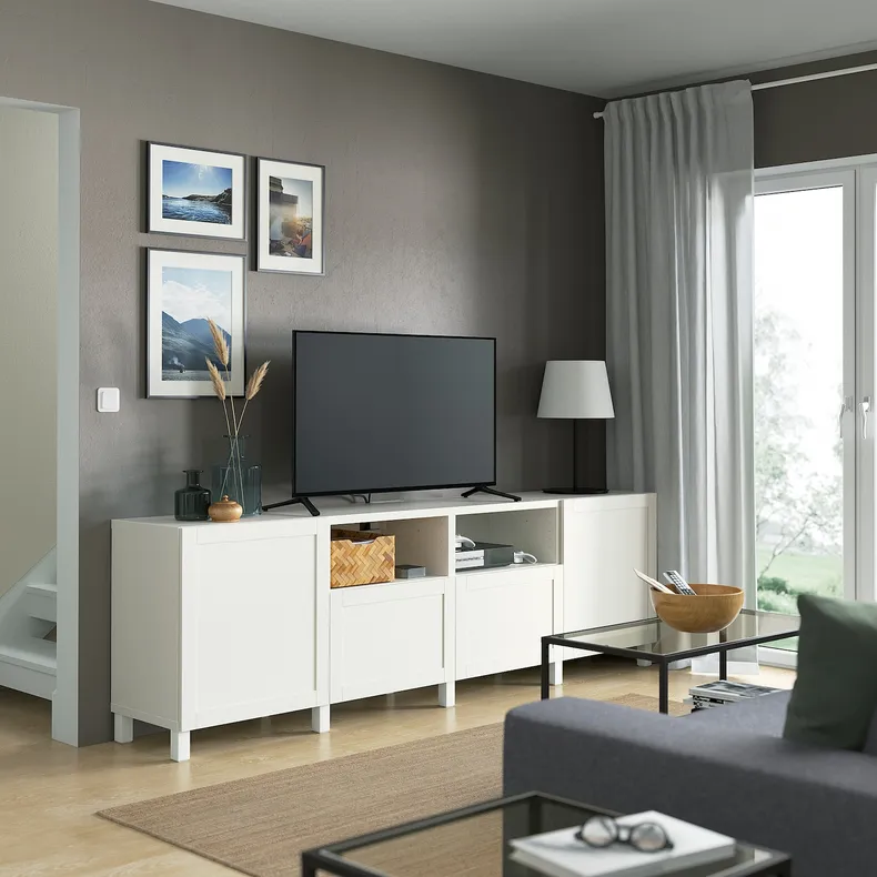 IKEA BESTÅ БЕСТО, тумба для телевізора з дверц й шухл, білий/ХАНВ/СТУББАРП білий, 240x42x74 см 092.975.20 фото №3