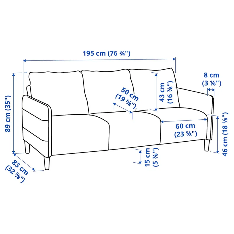 IKEA ANGERSBY АНГЕРСБЮ, 3-місний диван, Книза світло-сірий 904.990.66 фото №7