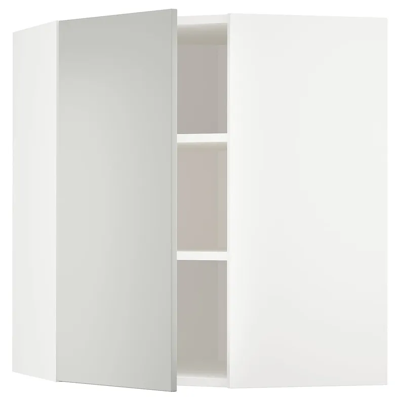 IKEA METOD МЕТОД, кутова навісна шафа з полицями, білий / Хавсторп світло-сірий, 68x80 см 395.388.20 фото №1