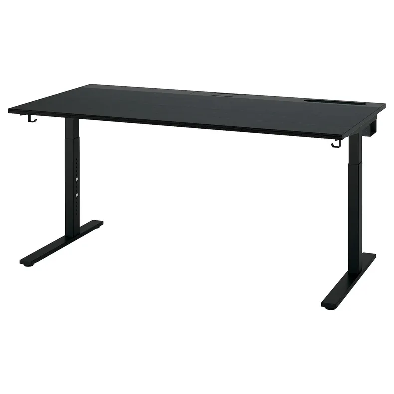IKEA MITTZON МІТТЗОН, письмовий стіл, шпон ясена, тонований чорним/чорним, 160x80 см 395.291.18 фото №1