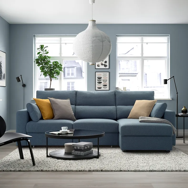 IKEA ESKILSTUNA ЭСКИЛЬСТУНА, 3-местный диван с козеткой, Окрашенный в синий цвет 995.201.91 фото №3