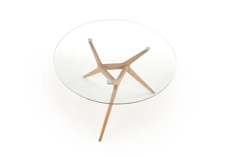 Стекляный стол кухонный HALMAR ASHMORE 120x77 см, столешница - прозрачная, ножка - натуральная фото №9