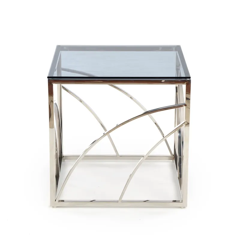 Журнальный столик стеклянный HALMAR UNIVERSE, 55x55 см, каркас - серебро, стекло - дымчатое фото №4